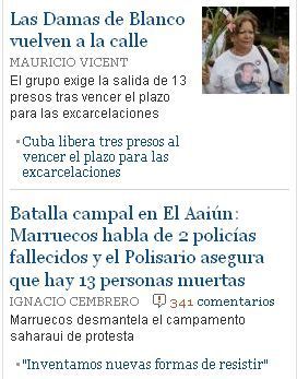 Fragmento de la sección internacional del diario español El País el 8 de noviembre de 2010