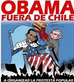 Uno de los carteles con que recibieron a Obama en Chile