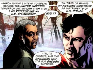 Viñeta del Action Comics 900 en la que Superman 'renuncia' a su nacionalidad.