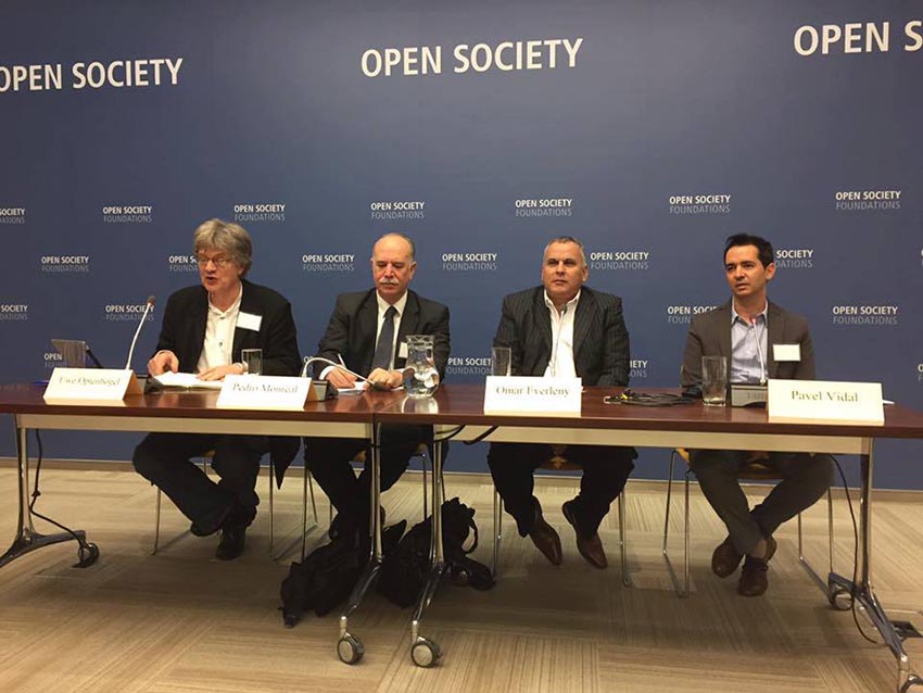 A la izquierda Uwe Optenhogel, director de la Oficina de la Fundación Friedrich Ebert en Bruselas en el evento de Cuba Posible en la sede neoyorkina de Open Society. 