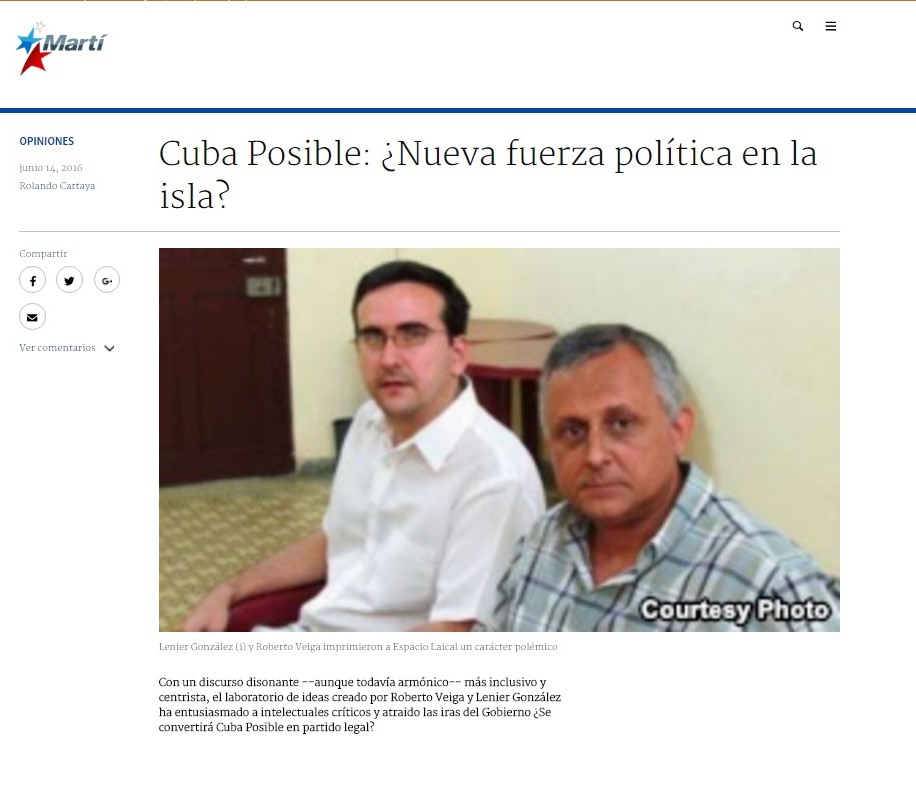 Promoción de "Cuba Posible en la web de la emisora del gobierno estadounidense hacia Cuba Radio y TV Martí. 