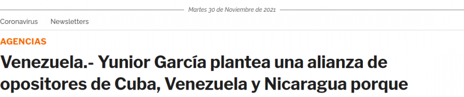 Screenshot_2021-11-30 Venezuela - Yunior García plantea una alianza de opositores de Cuba, Venezuela y Nicaragua porque enc[...]